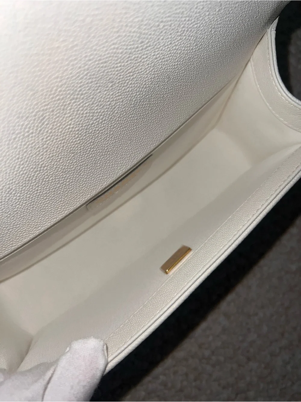 Chanel Caviar White Medium Boy Bag with Champagne Gold Hardware